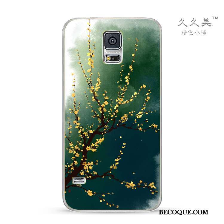 Samsung Galaxy Note 4 Coque Vert Encre Frais Style Chinois Fluide Doux Silicone