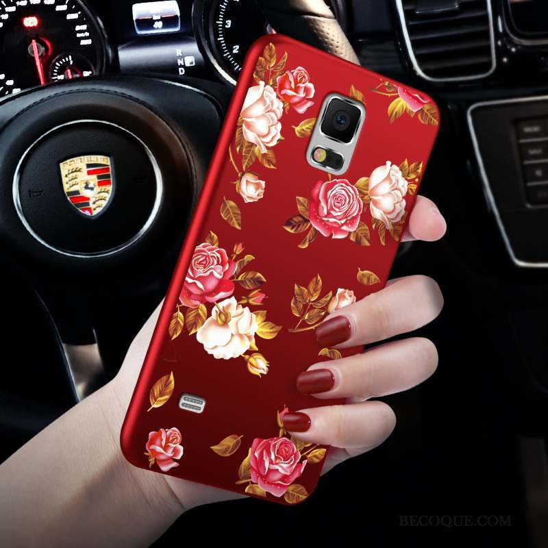 Samsung Galaxy Note 4 Silicone Coque Rouge Couvercle Arrière Tout Compris Fleurs