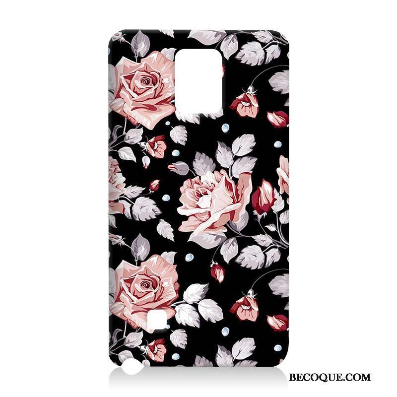 Samsung Galaxy Note 4 Étui Fleurs Noir Fluide Doux Protection Coque