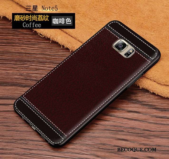 Samsung Galaxy Note 5 Coque Incassable Noir Protection Marron Délavé En Daim Tendance