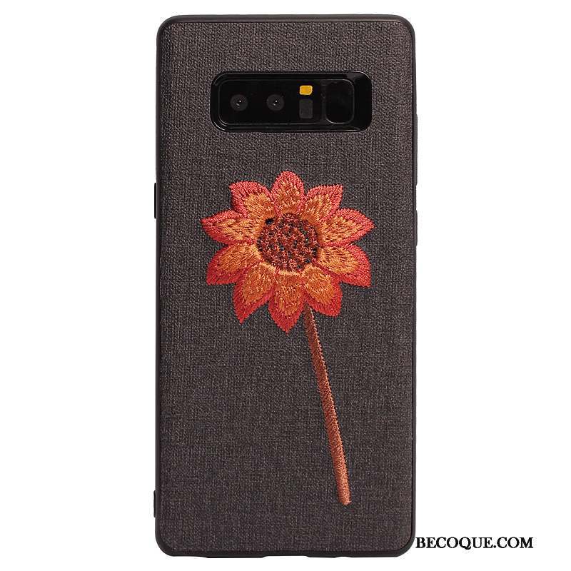 Samsung Galaxy Note 8 Coque Broderie Foncé Personnalité Protection Créatif Fleur