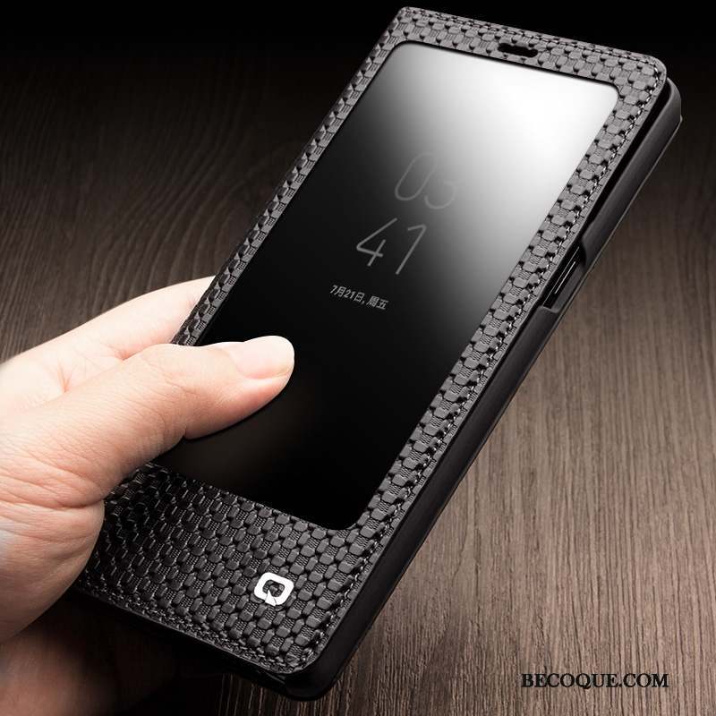 Samsung Galaxy Note 8 Cuir Véritable Étui En Cuir Téléphone Portable Coque De Téléphone Clamshell Ouvrir La Fenêtre