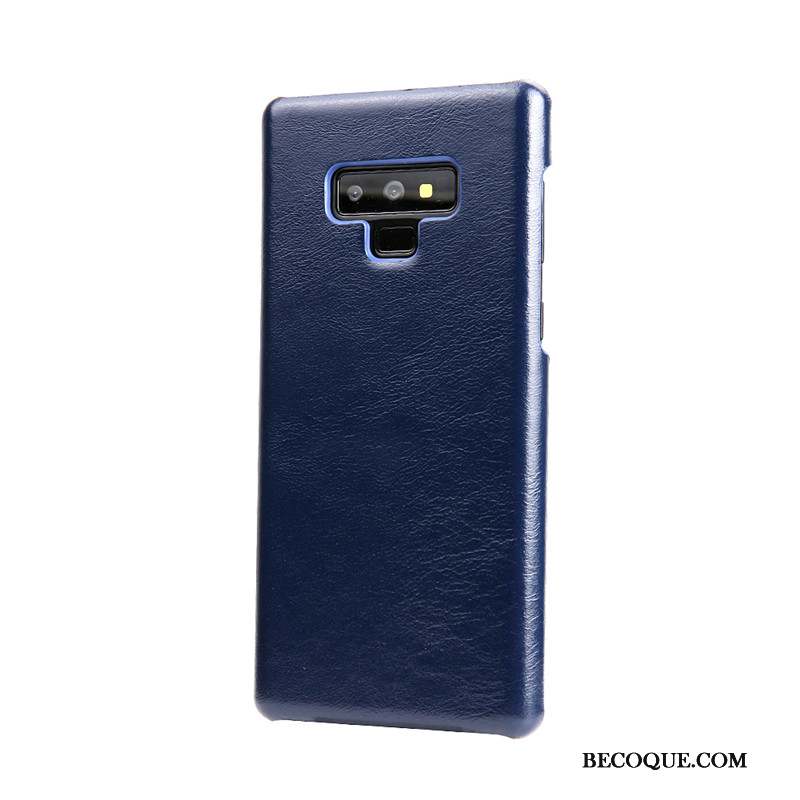 Samsung Galaxy Note 9 Bleu Cuir Délavé En Daim Coque Cuir Véritable Cuir Haut