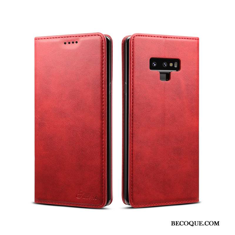 Samsung Galaxy Note 9 Coque Étui En Cuir Support Rouge Incassable Protection Carte