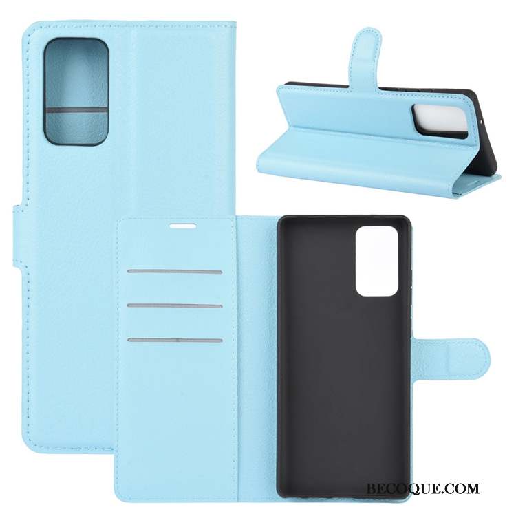 Samsung Galaxy Note20 Ultra Carte Étui En Cuir Coque De Téléphone Clamshell Délavé En Daim Bleu