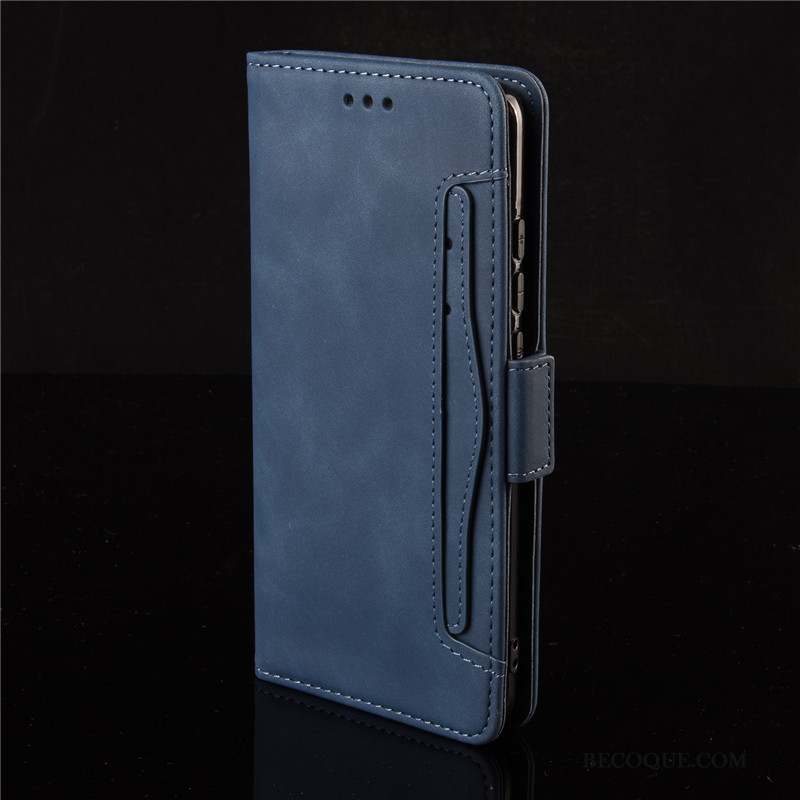 Samsung Galaxy Note20 Ultra Coque Carte Étui En Cuir Bleu Marin Téléphone Portable Protection Housse