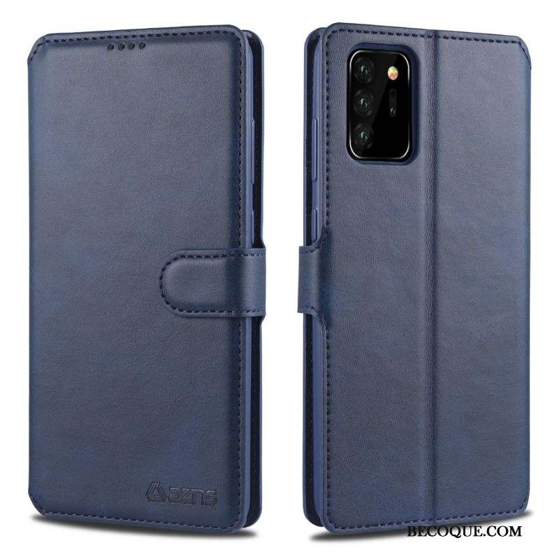 Samsung Galaxy Note20 Ultra Coque Housse Incassable Boucle Magnétique Bleu Marin Protection Portefeuille