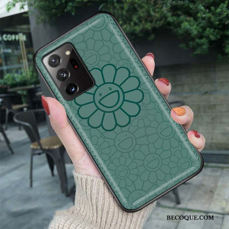 Samsung Galaxy Note20 Ultra Modèle Fleurie Coque De Téléphone Personnalisé Vert Cuir Soleil