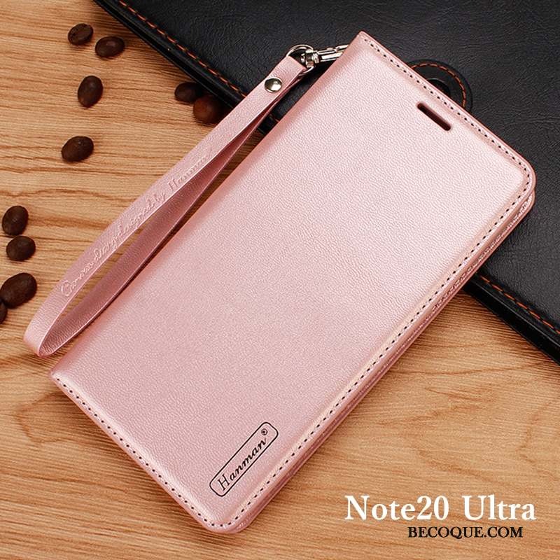 Samsung Galaxy Note20 Ultra Portefeuille Rose Coque De Téléphone Clamshell Étui En Cuir