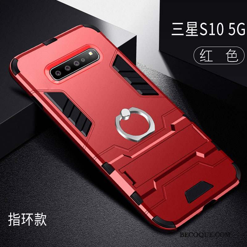 Samsung Galaxy S10 5g Coque Anneau Personnalité Rouge Incassable Très Mince Créatif