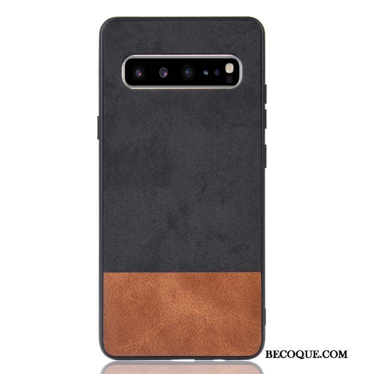 Samsung Galaxy S10 5g Coque Couture Couleurs Noir Denim Étui Protection Cuir