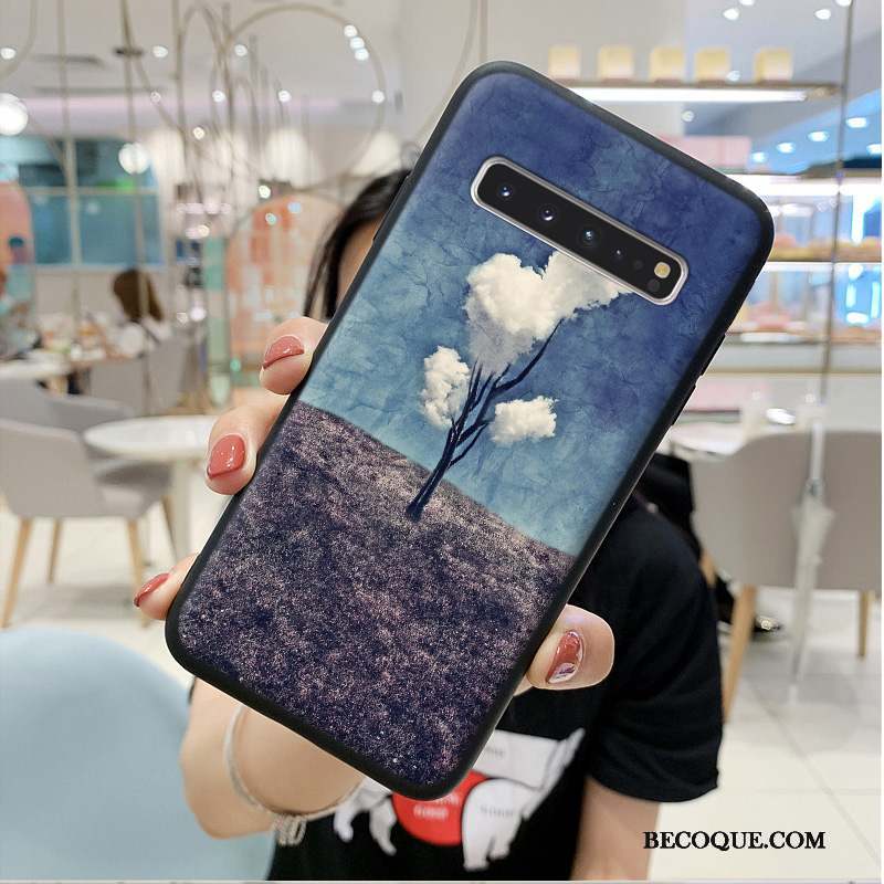 Samsung Galaxy S10 5g Coque Créatif Silicone Style Chinois Bleu Tout Compris Fluide Doux