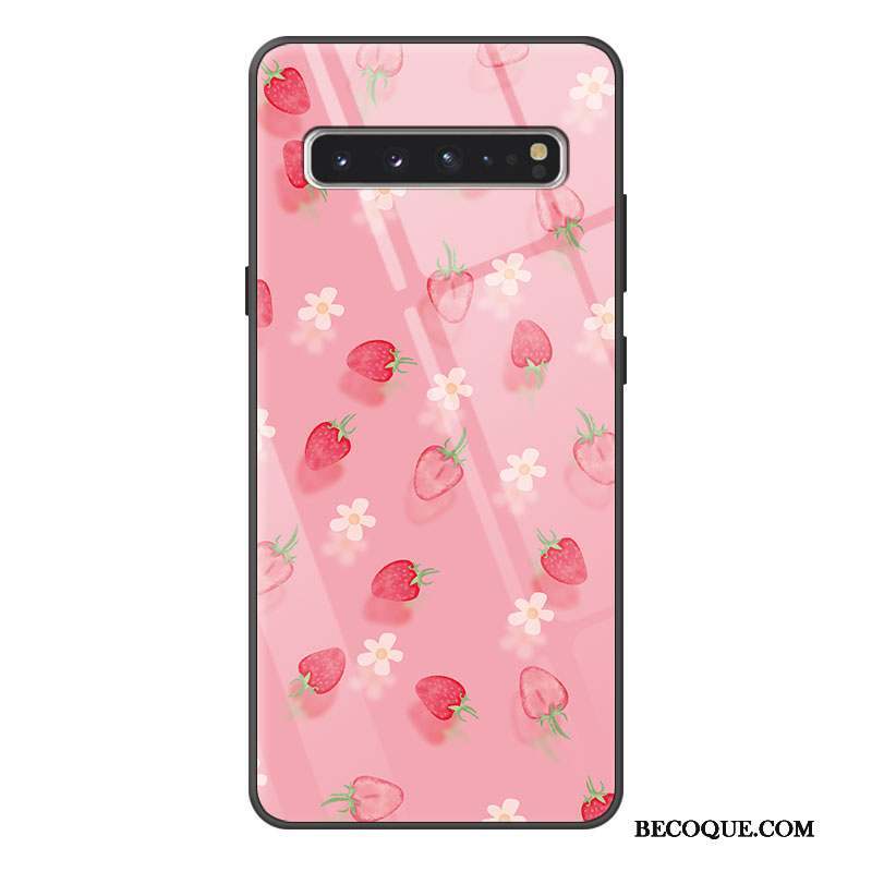 Samsung Galaxy S10 5g Coque Dessin Animé Rose Protection Frais Charmant Verre