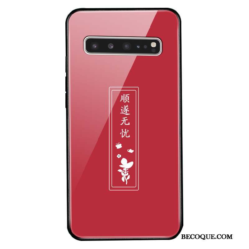 Samsung Galaxy S10 5g Verre Incassable Rouge Protection Coque De Téléphone Style Chinois