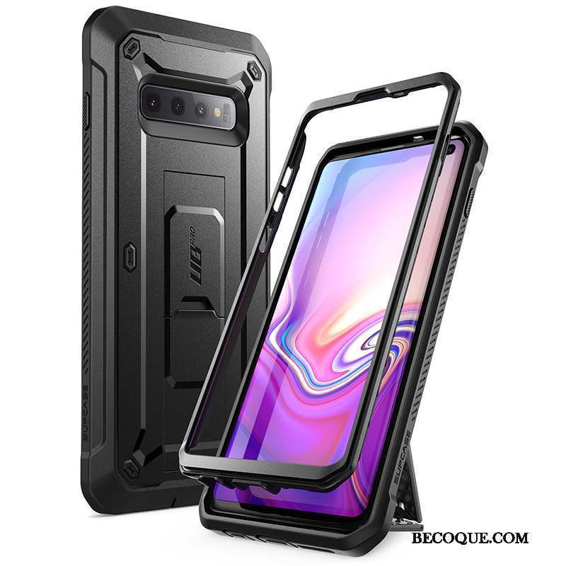 Samsung Galaxy S10+ Coque Authentique Support Noir Protection Incassable Étui