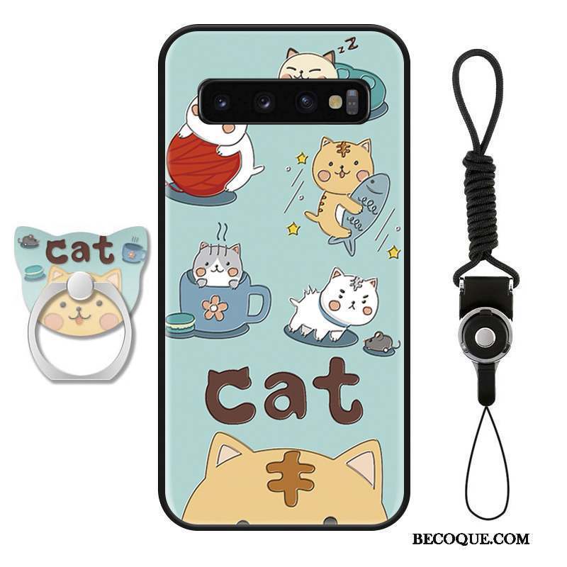 Samsung Galaxy S10+ Coque Mode Silicone Dessin Animé Chat Incassable Vert