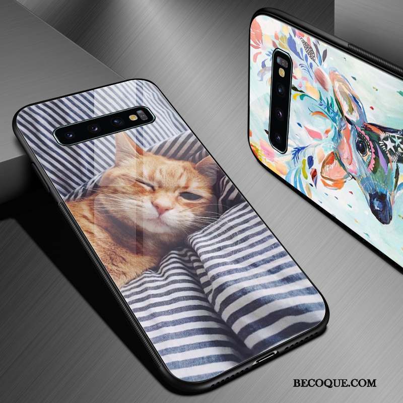 Samsung Galaxy S10+ Coque Tout Compris Bleu Chat Silicone Charmant Étui