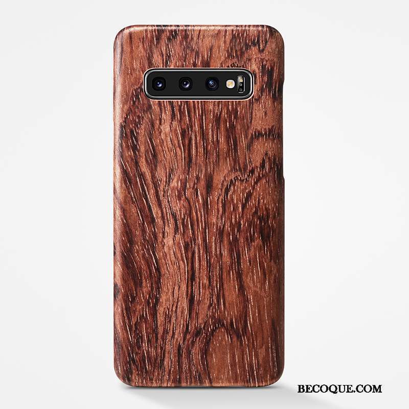 Samsung Galaxy S10 Coque Étui Très Mince Simple En Bois Délavé En Daim Tout Compris