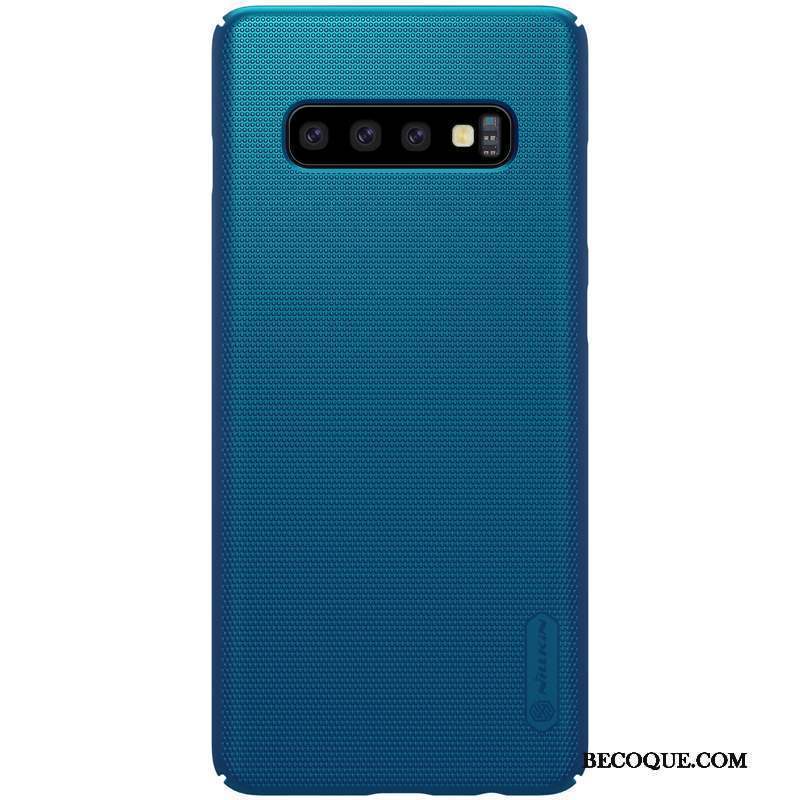 Samsung Galaxy S10 Délavé En Daim Coque De Téléphone Incassable Bleu Étui Or