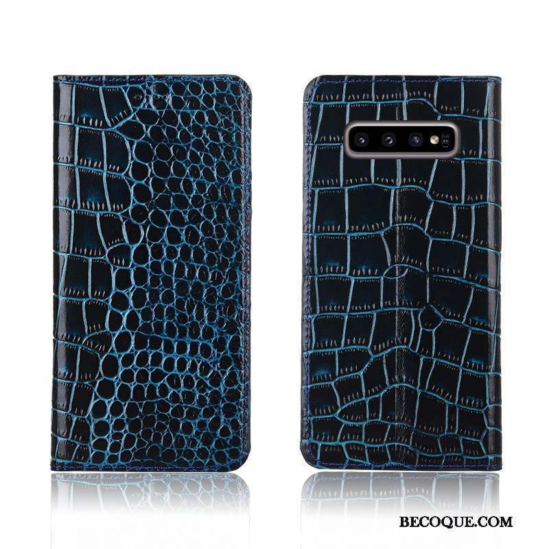 Samsung Galaxy S10+ Fluide Doux Bleu Cuir Véritable Protection Tout Compris Coque