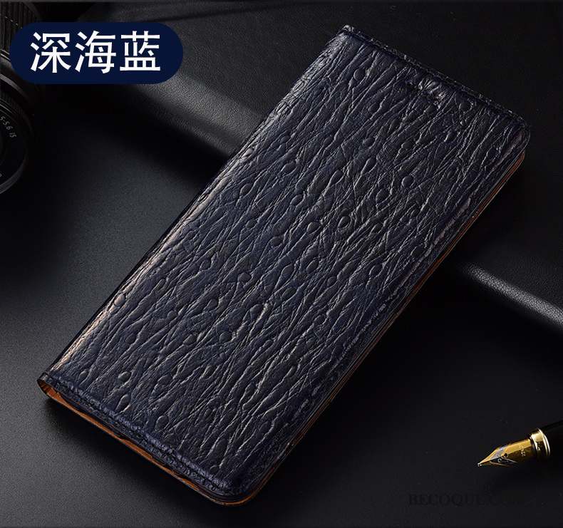 Samsung Galaxy S10 Lite Coque Tout Compris Cuir Véritable Bleu Marin Oiseau Étui Incassable