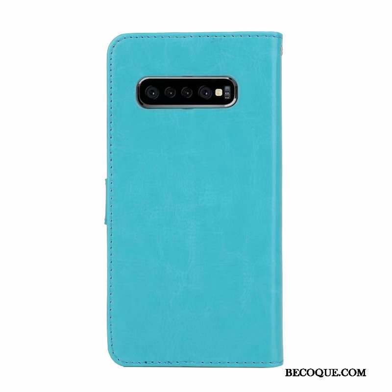 Samsung Galaxy S10+ Téléphone Portable Housse Étui En Cuir Bleu Coque De Téléphone Silicone