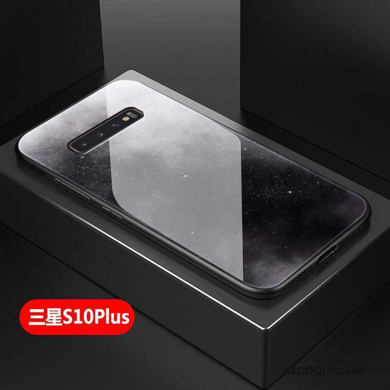 Samsung Galaxy S10+ Étui Clair Difficile Coque De Téléphone Verre Noir