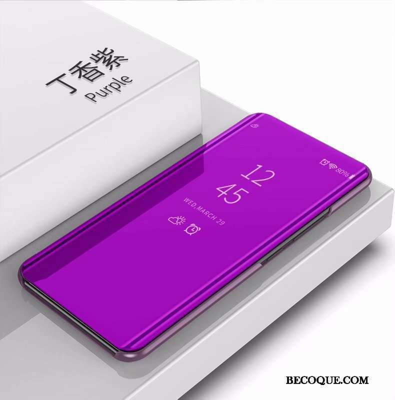 Samsung Galaxy S10e Coque Housse Transparent Violet Étui En Cuir Miroir Support