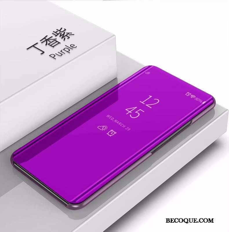 Samsung Galaxy S10e Coque Housse Transparent Violet Étui En Cuir Miroir Support