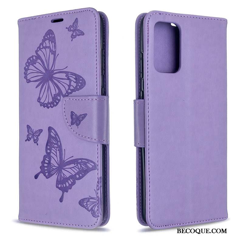 Samsung Galaxy S20 Similicuir Gaufrage Étui En Cuir Violet Papillon Coque De Téléphone