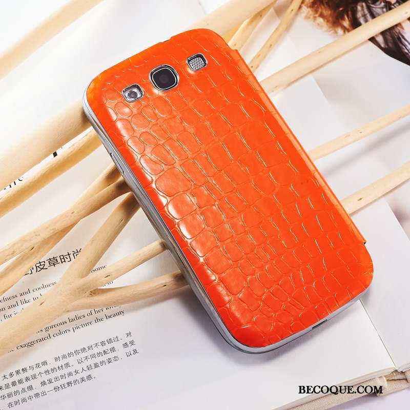 Samsung Galaxy S3 Téléphone Portable Housse Coque De Téléphone Orange Cuir Véritable Protection