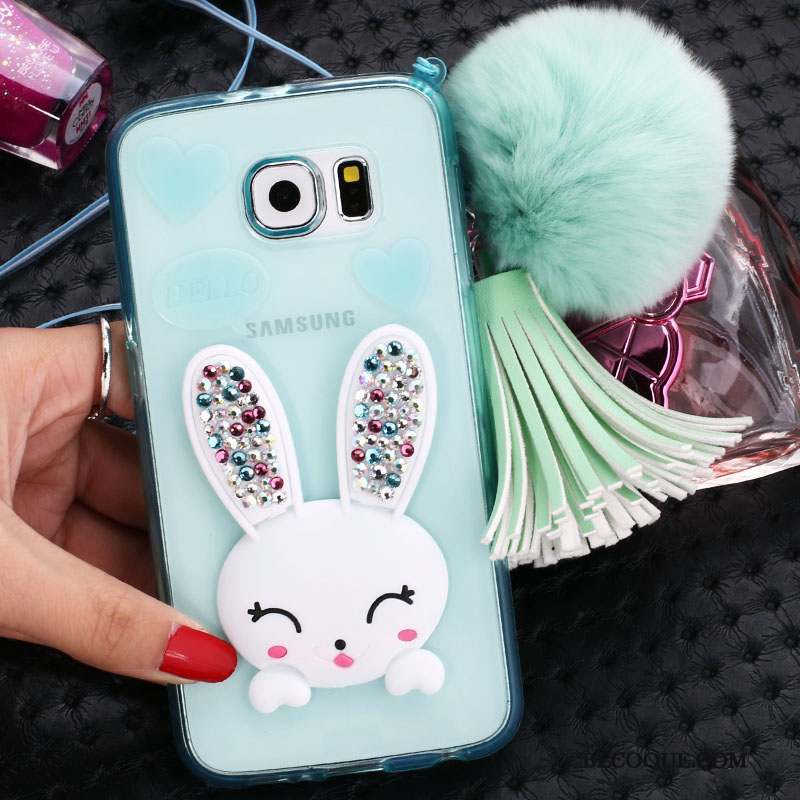 Samsung Galaxy S6 Coque De Téléphone Pompon Vert Lapin Strass Protection