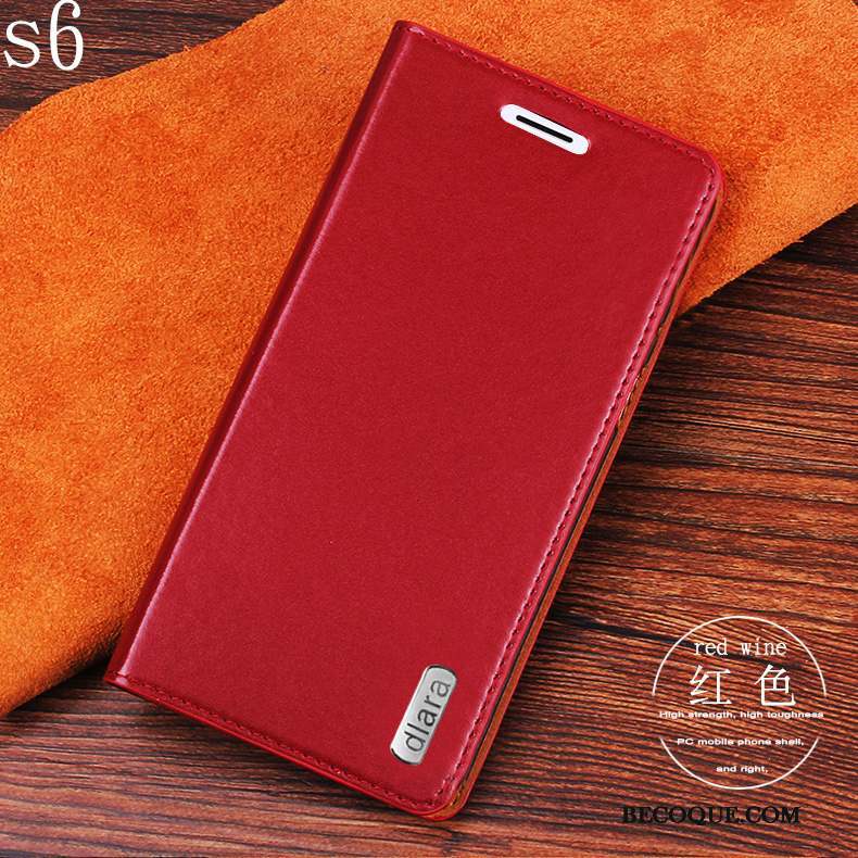Samsung Galaxy S6 Coque De Téléphone Protection Étui En Cuir Housse Incassable Rouge