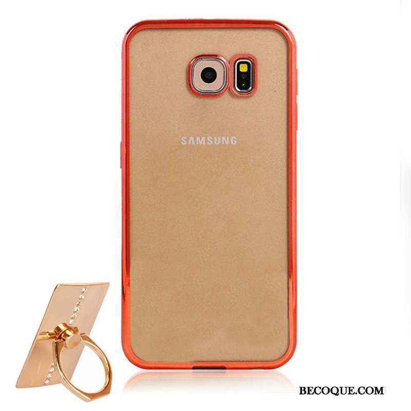 Samsung Galaxy S6 Coque Silicone Étui Fluide Doux Orange Support Transparent