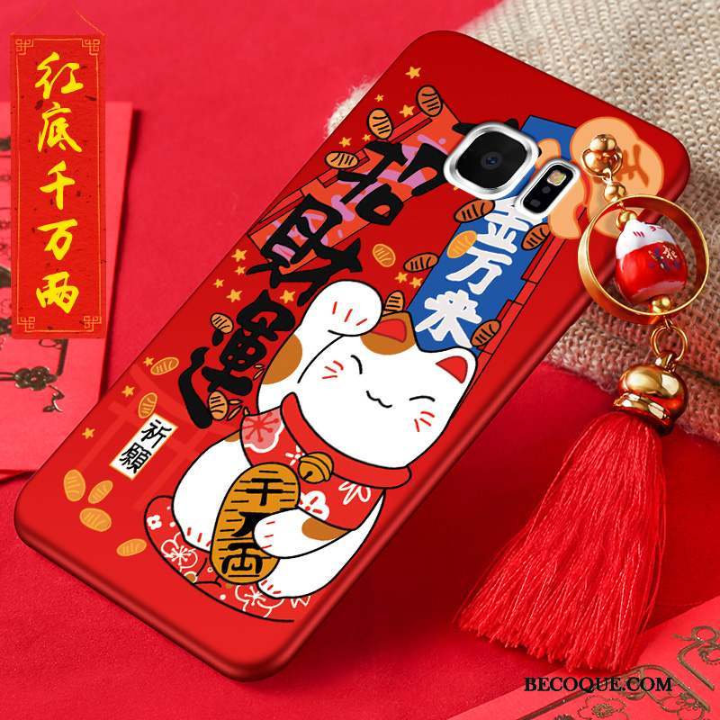 Samsung Galaxy S6 Edge + Coque Chat Richesse Silicone Protection Étui Rouge