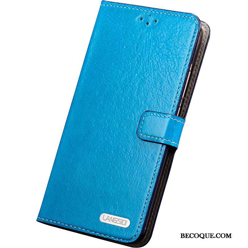 Samsung Galaxy S6 Edge + Coque Clamshell Bleu Protection Cuir Véritable Incassable Silicone