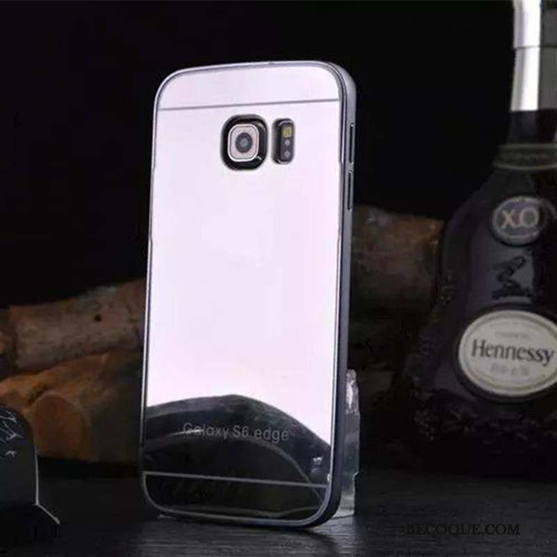 Samsung Galaxy S6 Edge Coque De Téléphone Argent Couvercle Arrière Border Tout Compris Miroir