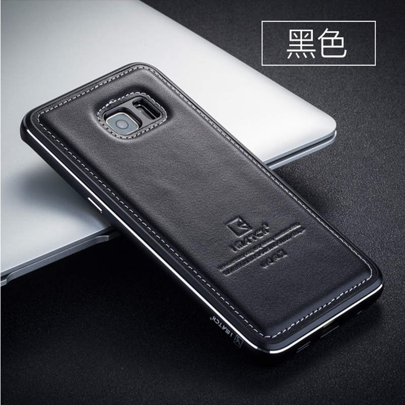 Samsung Galaxy S6 Edge + Cuir Véritable Étui Noir Coque De Téléphone Protection Métal