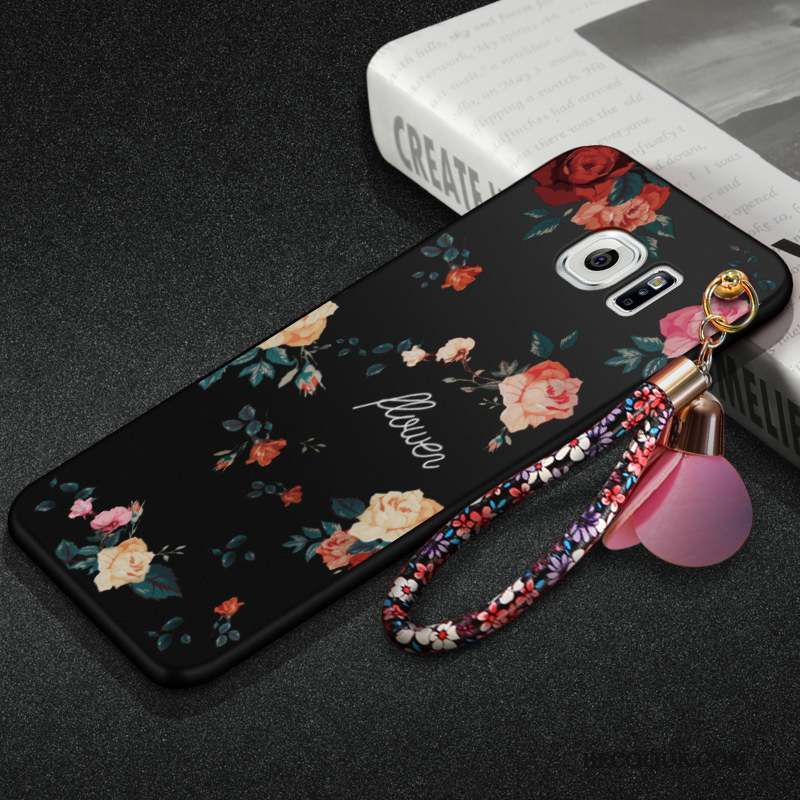 Samsung Galaxy S6 Edge + Floral Silicone Noir Coque De Téléphone Protection Étui