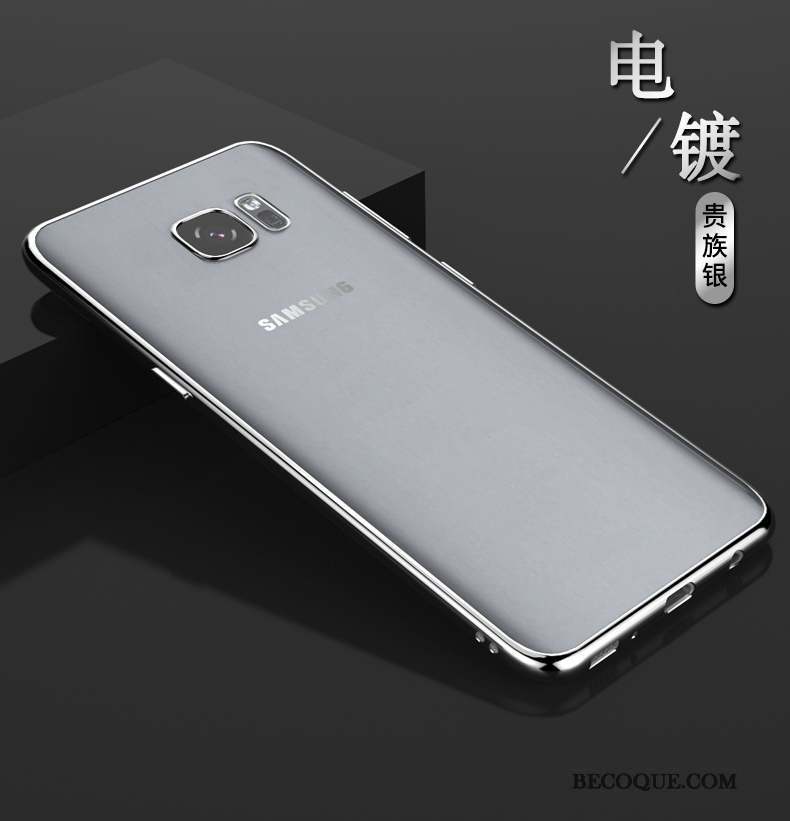 Samsung Galaxy S6 Edge Transparent Protection Fluide Doux Coque Argent Très Mince
