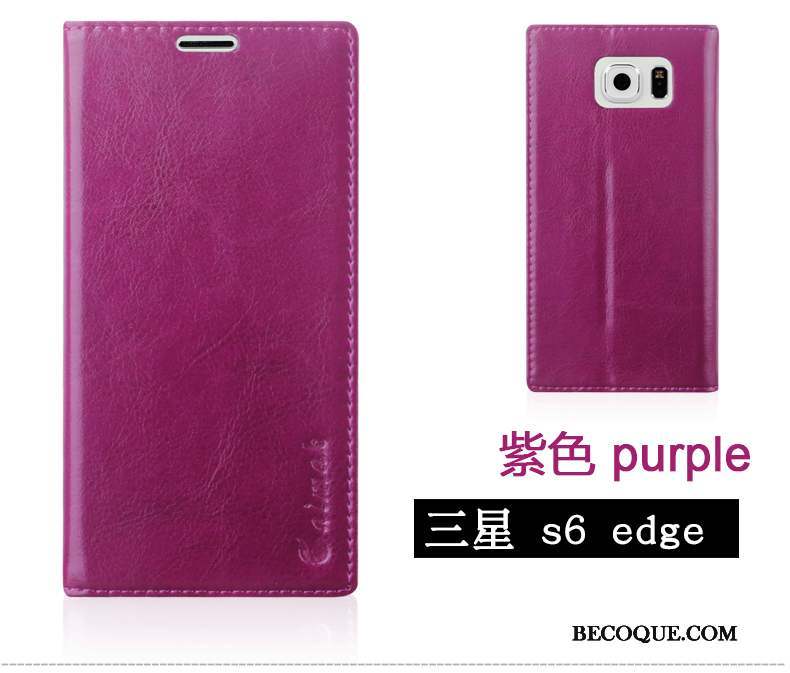 Samsung Galaxy S6 Edge Téléphone Portable Étui En Cuir Coque Protection Violet