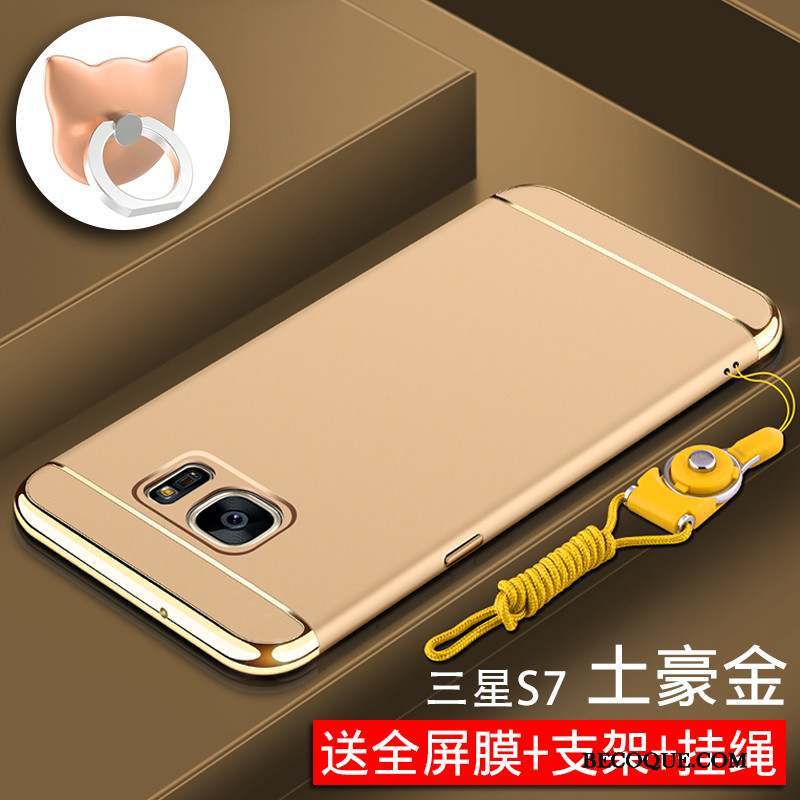 Samsung Galaxy S7 Coque Difficile Étui Délavé En Daim Protection Tout Compris Or