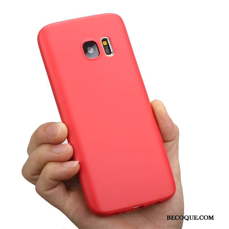 Samsung Galaxy S7 Coque Incassable Rouge Étui Très Mince Fluide Doux Délavé En Daim