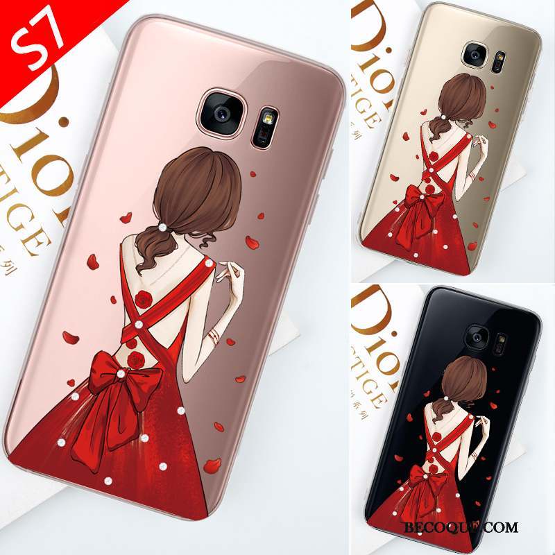 Samsung Galaxy S7 Coque Personnalité Créatif Rouge Étui Tendance Transparent