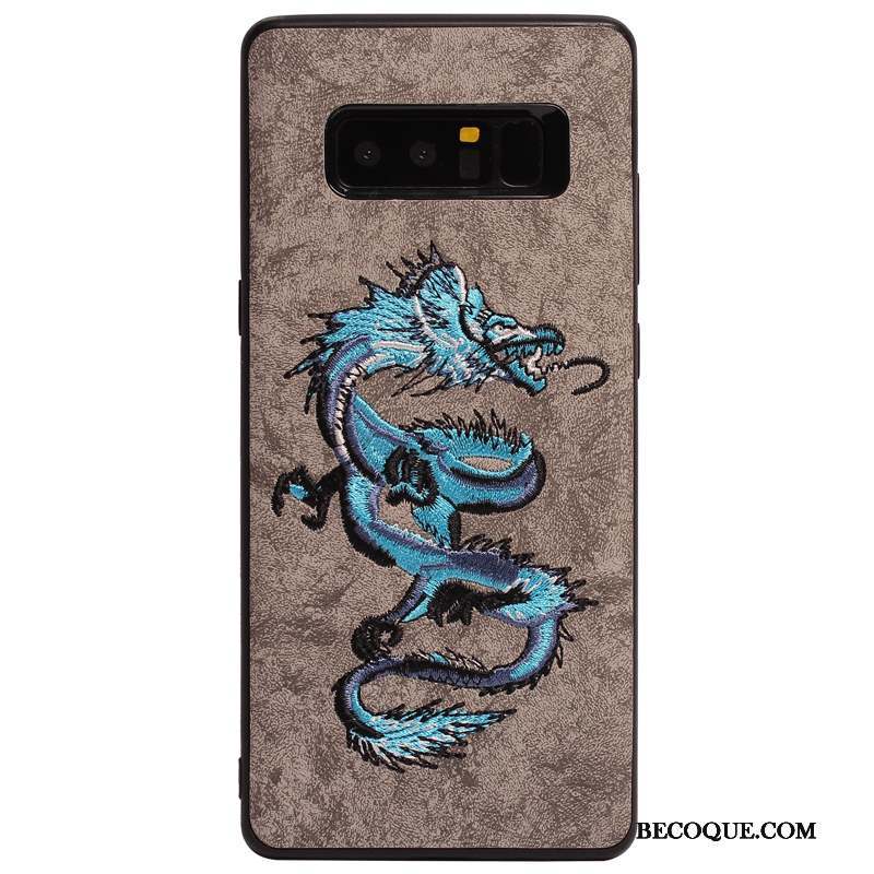 Samsung Galaxy S8 Coque Gris Dragon Tendance Broderie Étui Protection