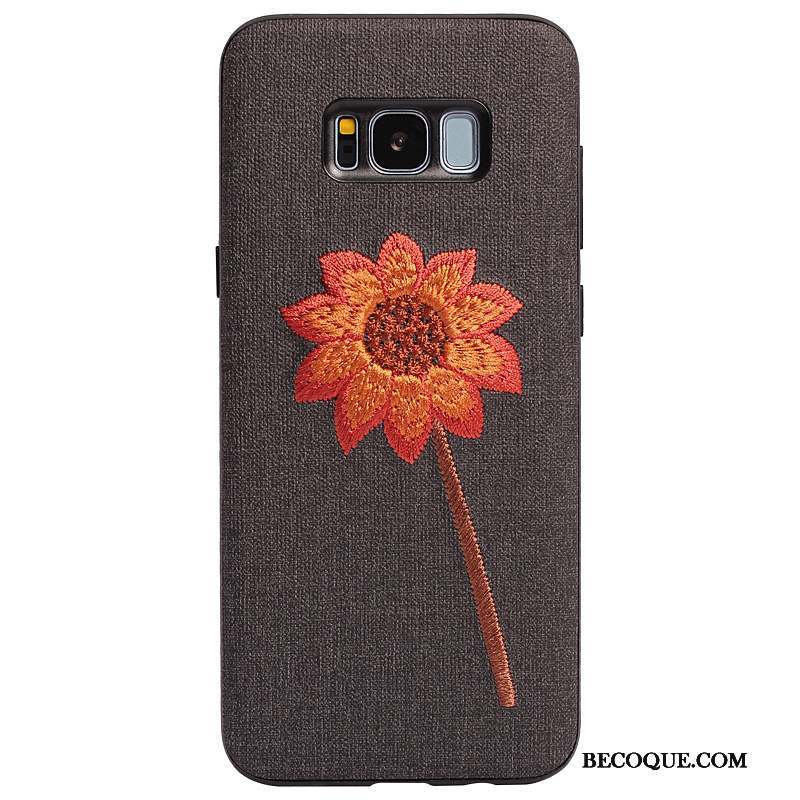 Samsung Galaxy S8 Coque Silicone Broderie Gris Téléphone Portable Étui Personnalité