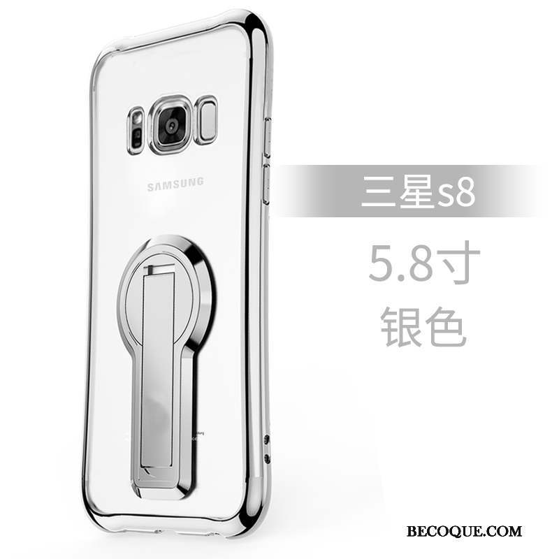 Samsung Galaxy S8 Coque Tendance Argent Silicone Incassable Support Créatif