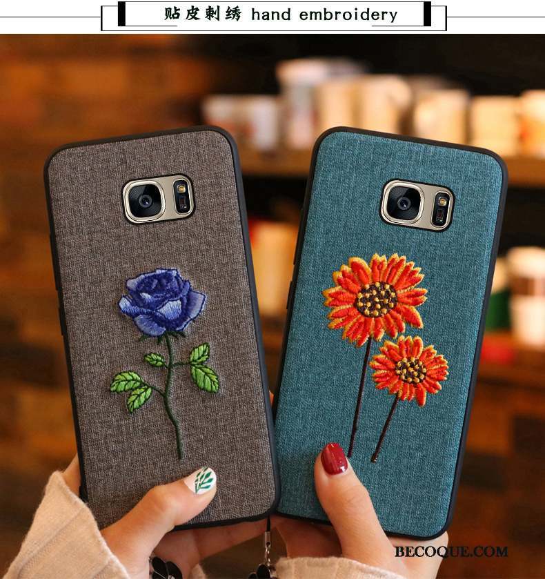 Samsung Galaxy S8 Coque Tout Compris Broderie Gris Protection Tendance Fluide Doux