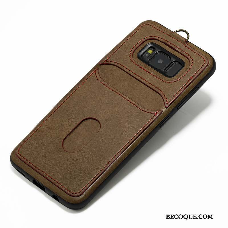 Samsung Galaxy S8+ Protection Incassable Luxe Kaki Coque De Téléphone Cuir Véritable