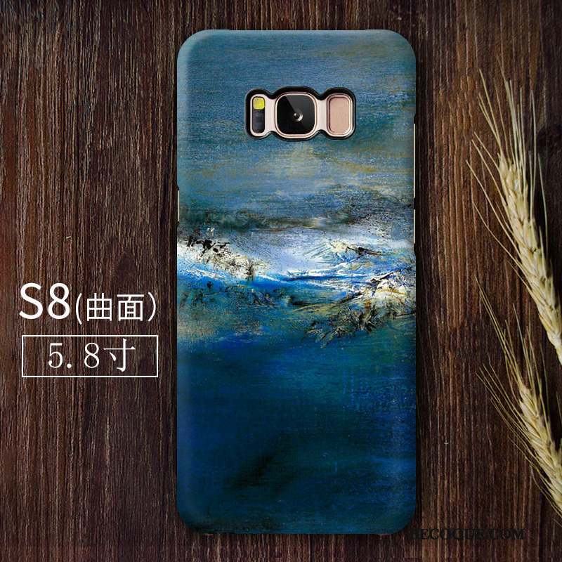 Samsung Galaxy S8 Vintage Coque Délavé En Daim Art Bleu De Téléphone